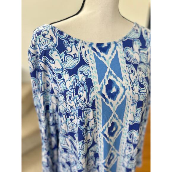 Lilly Pulitzer Ophelia Get Trunky Blue Ikat Elephant Open Back Shift Dress - Picture 3 of 8